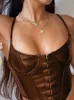 Women's Tanks Camis Silm Soild Sexy Plunging Bustier Leather Camis Women Clothes Short Backless Clips Halter Tank Mujer Sleeveless Navel-less Tops T230531