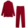 Женские брюки с двумя частями Xikom 2023 Женщины Винтаж Pure Wine Red Turndown воротник с двойной грудь