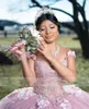 Abito da ballo principessa rosa Abiti Quinceanera Fiori 3D Applique Perle Dolce 16 Abito Compleanno Abiti da 15 Anos Lace-Up 322