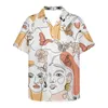 Camisas casuais masculinas linhas artísticas padrão beleza face personalidade de moda verão masculino havaiano de manga curta button praia aloha camisa