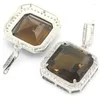 Stud Earrings 43x28mm Delicate Cut Big Heavy 30g Orange Spessartine Garnet Smokey Topaz CZ Women Dating Silver Eye Catching