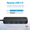 Hubs USB Hub 4 Ports USB 3.0 5Gbps Hub Splitter One to Four Extender med Independent Power Switch och LED för bärbar dator PC