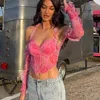 Camisetas femininas Sexy Corsário Top Pink Halter Tank Colet Summer Summer Backless Ruched Ofim Women With Sleeves Mesh feminino