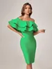 Casual Dresses Green Bandage Dress Midi Elegant Woman For Party Ruffle Sexy Off Shoulder Evening Birthday Club Outfit 2023 Summer