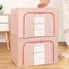 Storage Bags Oxford Cloth Box Moisture-proof Basket Transparent Toy Organizer Dormitory Wardrobe Home Closet Sweater Pink