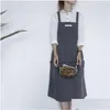 Aprons Kitchen Apron Cotton Adt Bib Pleated Skirt Home Canvas Vest Cafe Supplies Waist Restaurant Uniform Vtky2385 Drop Delivery Gar Dh6Hz