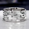 Band Rings Huitan Luxury Silver Color Womenmen Finger Rings Shiny CZ Anniversary Love Gift Enkel stilig design mångsidiga modesmycken J230531