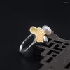 Cluster ringen artistieke stijl Pearl Gingko Leaf Opening Ring For Women Real 925 Sterling Silver Elegante sieraden Verjaardagscadeaus