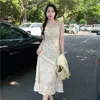 Sukienki robocze koreańskie zestawy kwiecistej sukienki 2023 Summe słodki pasek spaghetti Kobiety eleganckie bawełniane pasujące kroplę