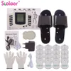 Ontspanning Russisch/Engels Knop Elektrische Spierstimulator Afslanken Massager Puls Tientallen Acupunctuur Machine + Slippers + 16 Pads + Handschoenen