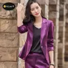 Femmes deux pièces pantalons 2 pièces femmes mode formel Blazer ensemble costume OL bureau dame violet coréen professionnel manteau veste élégant luxe