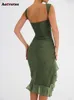Robe sans manches pour femmes 2023 mode Vintage mince à plusieurs niveaux robe d'été élégant solide O cou dos nu plis Y2k robe