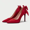 Dress Shoes Bowknot Thin High Heel Wedding 2023 Women Red Elegant Medium Low Pumps Pink