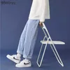 Herrbyxor denim män jeans överdimensionerade s-3xl rak ulzzang trendiga chic baggy stilig pojkvän fasta byxor retro enkla casual kläder l230520