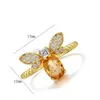 Anillos de banda Dulce Lindo Anillo de Abeja de Cristal Amarillo Para Mujeres Exquisito Elegante Boda Femenina Anillo de Color Oro Joyería Accesorios de Fiesta de Moda J230531