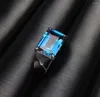 Cluster Rings Gorgeous Big Size 10 14mm Natural Blue Topaz Gem Ring S925 Silver Gemstone Women Men Gift Jewelry