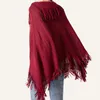 Scarves Winter Vintage Women Knitted Striped Shawls Long Tassel Coat Thick Cloak Warm Irregular Pullover Solid 140 140Cm