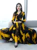 Casual Dresses Woman Clothes Yellow Long Sleeve Dress 2023 Spring Elegant Chiffon Maxi Floral Vintage Party Fashion Evening For