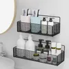 Étagères de salle de bain Étagère de salle de bain murale noire Étagère de douche Porte-shampooing Accessoires de toilette Cuisine Free Punch Condiment Panier de rangement 230530