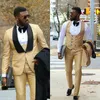 Trajes de hombre traje Homme Champagne hombres para boda chal negro solapa hombre Blazer Slim Fit Terno Masculino novio esmoquin 3 uds