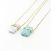 Pendant Necklaces Rectangle Howlite Kallaite Stone Sweater Long Geometric Green White Charms Accessories Body Women Jewelry