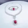Collier boucles d'oreilles ensemble 2023 mode luxe dubaï rouge carré Zircon mariage Bracelet anneau bijoux Banquet Dressing