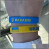 Party Favor 2022 Support Ukraine Wristbands Sile Rubber Bangles Bracelets Ukrainian Flags I Stand With Yellow Blue Sports Elastic Wr Dha0N