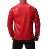 Casual Plus Size Men Men Polyster Stand Collar Zipper Red Leather Biker Jacket