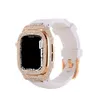 Diamant ingelegde kast vloeistof siliconen geïntegreerde modekap fit band bracelet banden banden horlogeband voor Apple Watch Series 4 5 6 7 8 iWatch 44mm 45 mm