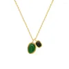 Pendant Necklaces 18K Gold Plated Stainless Steel Green Black Agate Geometric Earring Necklace For Women Waterrpoof Natural Stone Collar