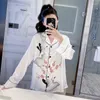 Women's Sleepwear Chinese Style Print 2PCS Women's Pajamas Suit Spring Autumn Loose Nightwear Satin Shirt&Pant Casual Home Clothes