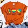 Peace Love Pride Maglietta da donna con stampa colorata Manica corta O Collo Maglietta da donna allentata Maglietta da donna Top Camisetas Mujer