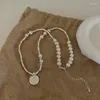 Choker Minar French Freshwater Pearl Pendant For Women White Emamel Tulpan Flower Coin Bamboo Chain Pärled Halsband