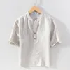 Mäns casual skjortor Suehaiwes varumärke Italien Style Linne Skjorta Män mode Stand Collar White för toppar Menskläder Chemise