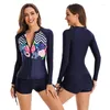 Costumi da bagno da donna Costume da bagno Tankini Donna 2023 Bikini Corea del Sud Push Up Donna Donna Manica lunga Cerniera Cardigan Stampa Nylon Plavky