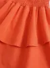 Casual Dresses Merodi Girls Spring Elegant V-hals ärmlös solid skivor Womens Fashion Ruffles Elastic High midje Orange miniklänning