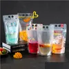 Andra dricker Transparent självförseglingsdryckväska med St Frosted Plastic Beverage Diy Container Party Fruit Juice Drinks Pouch Drop D Dhoqd