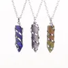 Hexagonal Pillar Natural Stone Necklace Spiral Metal Crystal Pendant Necklace