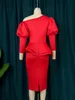 قمم Ontinva Red Peplum فساتين بالإضافة إلى حجم 4xl الكتف البارد نفخة 3/4 كم عيد ميلاد عيد ميلاد عيد ميلاد الأكمام