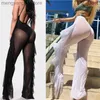 Kadın Pantolon Capris Sexy Women See-Through File Fırf Dipleri Pantolon Bikini Kapak Boyut Gevşek Uzun Pantolon Plaj Giyim Mayo Mayo T230531