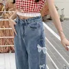 Jeans femininos Kawaii Casual Casual Canda alta renda Curto de jeans reto de jeans y2k coreano moda harajuku streetwear calças de perna larga 230530