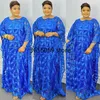 Ethnic Clothing Summer Elegant African Women O-neck Pink Yellow Blue Plus Size Long Dress Lace Robes Abaya Dresses For