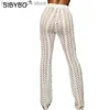 Damesbroek capris sibybo hol uit gebreide hoge taille sexy broek vrouwen mode gehaakte losse herfstbroeken vrouwen katoen casual dames broek t230531