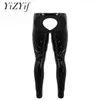 Pantalon YiZYiF mode Sexy hommes Lingerie en cuir brillant dos ouvert et poche ouverte pantalon serré slim fit Leggings pantalons vêtements de nuit