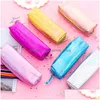 Pencil Bags Iridescent Laser Case Quality Pu School Supplies Stationery Gift Pencilcase Cute Box Tools Vt1444 Drop Delivery Office B Dhxi0