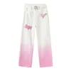 Womens Jeans Gradient Pink Letter Straight Women Summer Fashion American Retro Mopping Pants Design a vita alta Baggy 230530