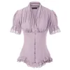 Camicette da donna Camicie Camicie estive Donna Victorian Slim Pleat Top Gotico Rinascimento Manica corta a sbuffo Scollo a V Lace-up Ruffle Retro Camicetta Lady A20 230530