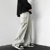 メンズパンツブラックメンズグレーのトレンドファッション服リボン貨物パンツルーズジョガーマンストレートズボンのストレートスウェットパンツメンストリートウェア