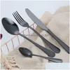 Flatware Sets 4 Color Luxury Set Spoon Fork Knife Tea Dinnerware Kit Stainless Steel Kitchen Utensil Dh0280 Drop Delivery Home Garde Dhaun