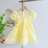 Flickans klänningar Girl Bubble Sleeve Dress 2023 Sommar Nya barn Puffy Princess Dress Party Dress for Kids Girl Flower Dresses For Weddings AA230531